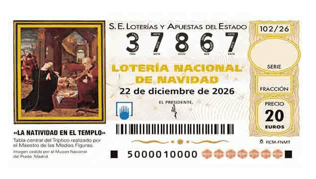 Décimo 37867 del sorteo 102-22/12/2026 Navidad