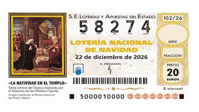 Décimo 58274 del sorteo 102-22/12/2026 Navidad