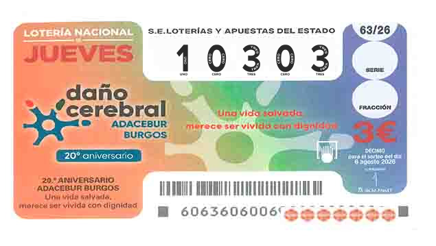 Décimo 10303 del sorteo 63-06/08/2026 Jueves