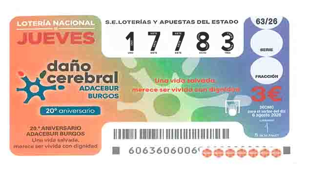 Décimo 17783 del sorteo 63-06/08/2026 Jueves