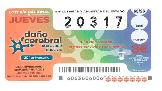 Décimo 20317 del sorteo 63-06/08/2026 Jueves