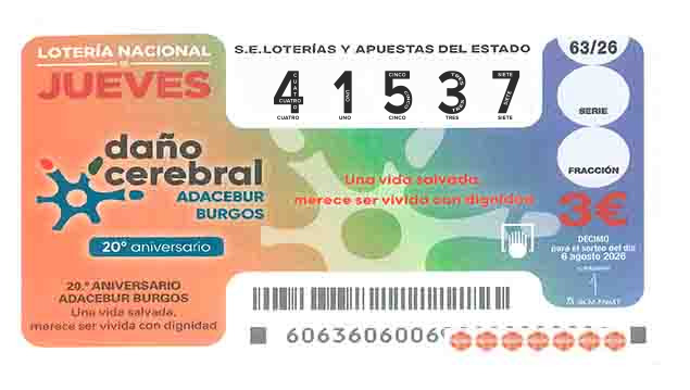 Décimo 41537 del sorteo 63-06/08/2026 Jueves