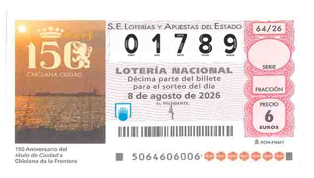 Décimo 01789 del sorteo 64-08/08/2026 Sábado