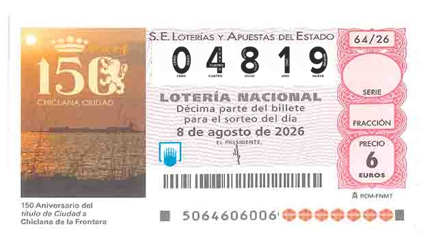Décimo 04819 del sorteo 64-08/08/2026 Sábado