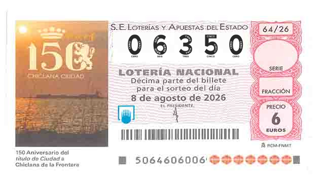 Décimo 06350 del sorteo 64-08/08/2026 Sábado