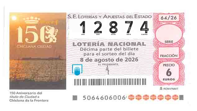 Décimo 12874 del sorteo 64-08/08/2026 Sábado