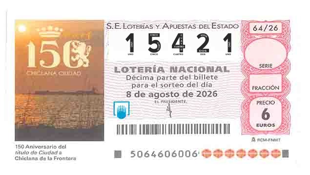 Décimo 15421 del sorteo 64-08/08/2026 Sábado