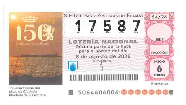 Décimo 17587 del sorteo 64-08/08/2026 Sábado