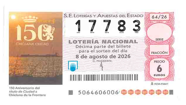 Décimo 17783 del sorteo 64-08/08/2026 Sábado