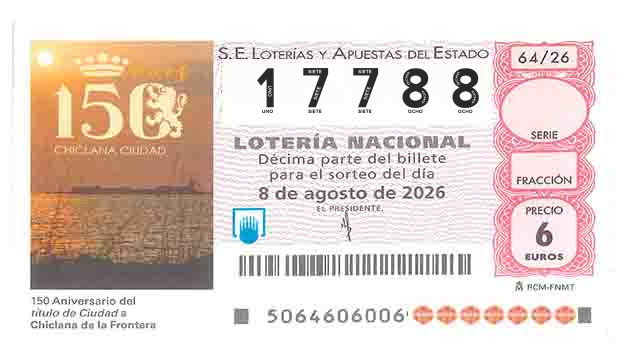 Décimo 17788 del sorteo 64-08/08/2026 Sábado