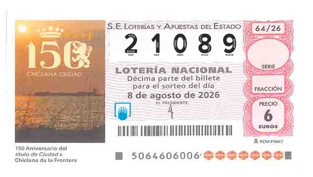 Décimo 21089 del sorteo 64-08/08/2026 Sábado