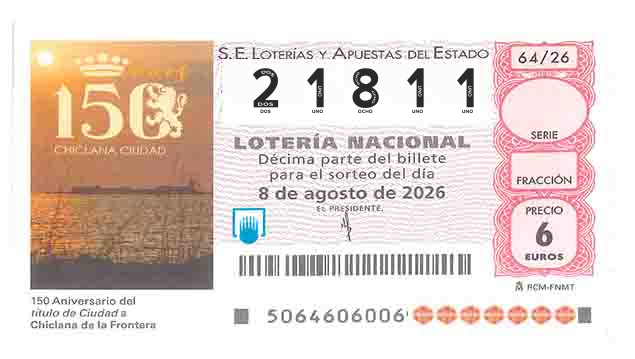 Décimo 21811 del sorteo 64-08/08/2026 Sábado