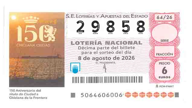 Décimo 29858 del sorteo 64-08/08/2026 Sábado