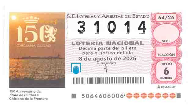 Décimo 31014 del sorteo 64-08/08/2026 Sábado