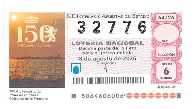Décimo 32776 del sorteo 64-08/08/2026 Sábado