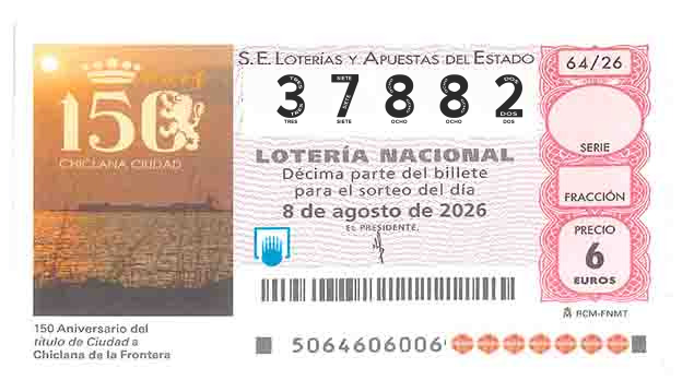 Décimo 37882 del sorteo 64-08/08/2026 Sábado