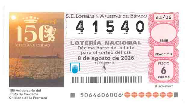 Décimo 41540 del sorteo 64-08/08/2026 Sábado