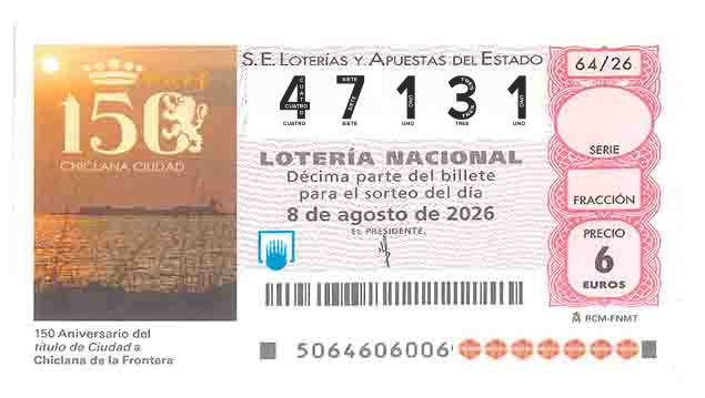 Décimo 47131 del sorteo 64-08/08/2026 Sábado