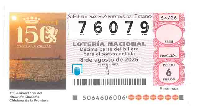 Décimo 76079 del sorteo 64-08/08/2026 Sábado