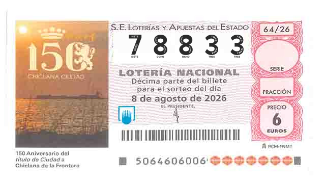 Décimo 78833 del sorteo 64-08/08/2026 Sábado