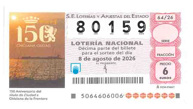 Décimo 80159 del sorteo 64-08/08/2026 Sábado