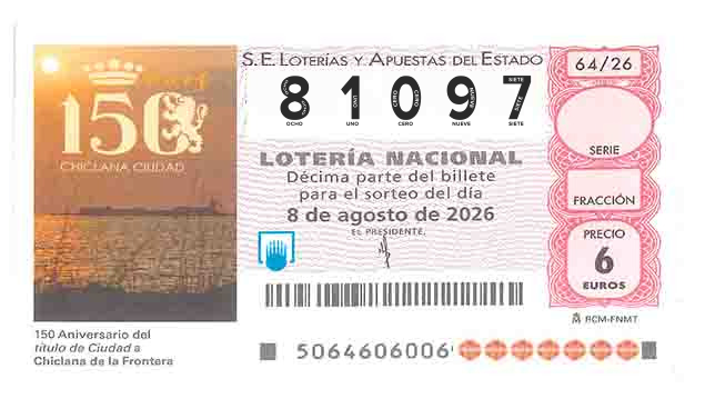 Décimo 81097 del sorteo 64-08/08/2026 Sábado