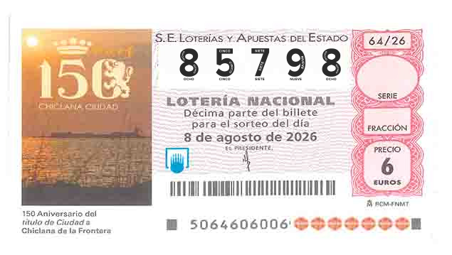 Décimo 85798 del sorteo 64-08/08/2026 Sábado