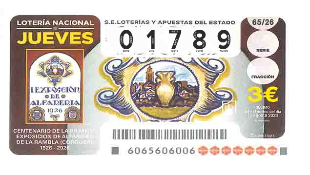 Décimo 01789 del sorteo 65-13/08/2026 Jueves