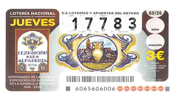 Décimo 17783 del sorteo 65-13/08/2026 Jueves
