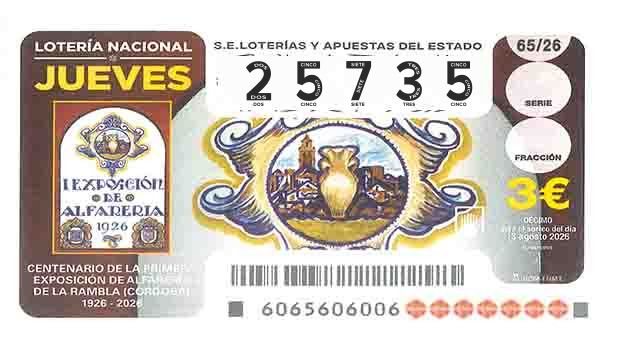 Décimo 25735 del sorteo 65-13/08/2026 Jueves