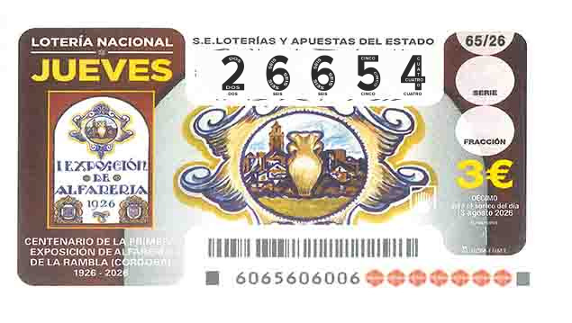 Décimo 26654 del sorteo 65-13/08/2026 Jueves