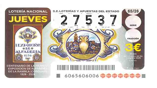 Décimo 27537 del sorteo 65-13/08/2026 Jueves