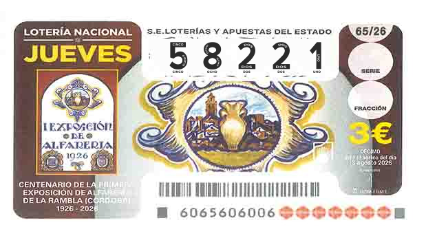 Décimo 58221 del sorteo 65-13/08/2026 Jueves