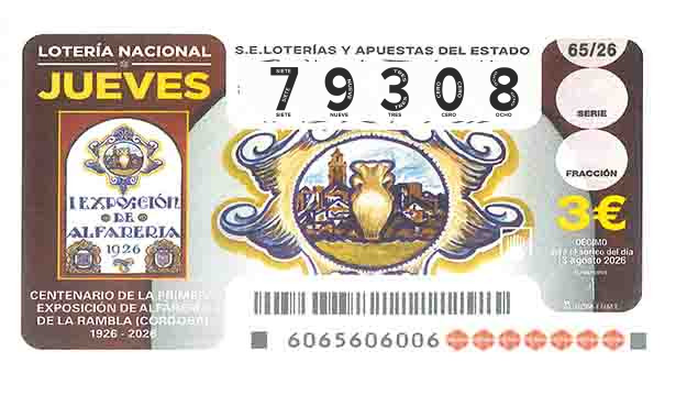Décimo 79308 del sorteo 65-13/08/2026 Jueves