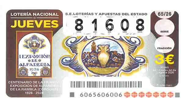 Décimo 81608 del sorteo 65-13/08/2026 Jueves