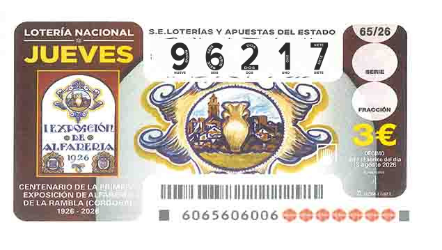 Décimo 96217 del sorteo 65-13/08/2026 Jueves