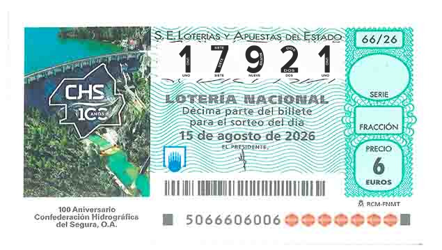 Décimo 17921 del sorteo 66-15/08/2026 Sábado