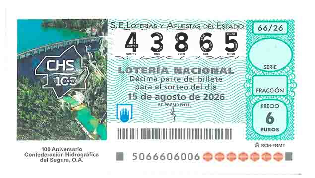 Décimo 43865 del sorteo 66-15/08/2026 Sábado