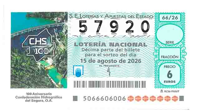 Décimo 57920 del sorteo 66-15/08/2026 Sábado
