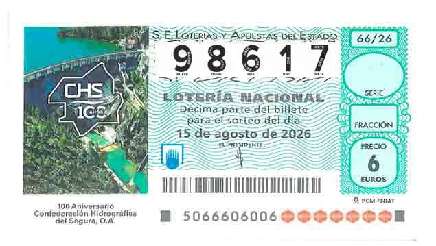 Décimo 98617 del sorteo 66-15/08/2026 Sábado