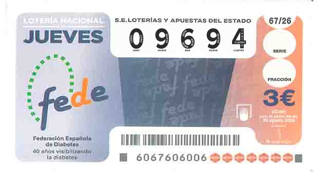 Décimo 09694 del sorteo 67-20/08/2026 Jueves