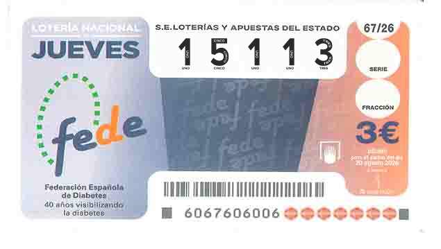 Décimo 15113 del sorteo 67-20/08/2026 Jueves