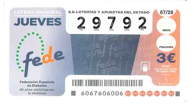 Décimo 29792 del sorteo 67-20/08/2026 Jueves