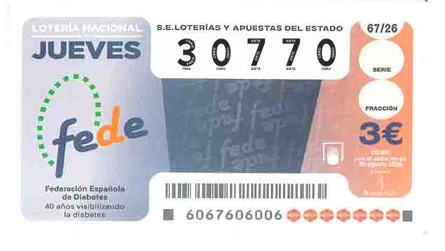 Décimo 30770 del sorteo 67-20/08/2026 Jueves
