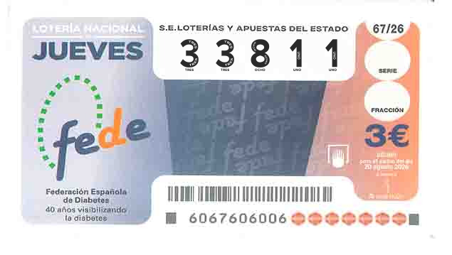 Décimo 33811 del sorteo 67-20/08/2026 Jueves