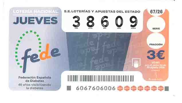 Décimo 38609 del sorteo 67-20/08/2026 Jueves
