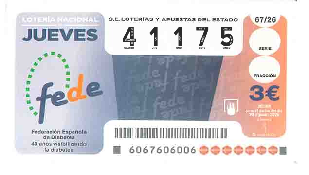 Décimo 41175 del sorteo 67-20/08/2026 Jueves