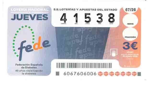 Décimo 41538 del sorteo 67-20/08/2026 Jueves