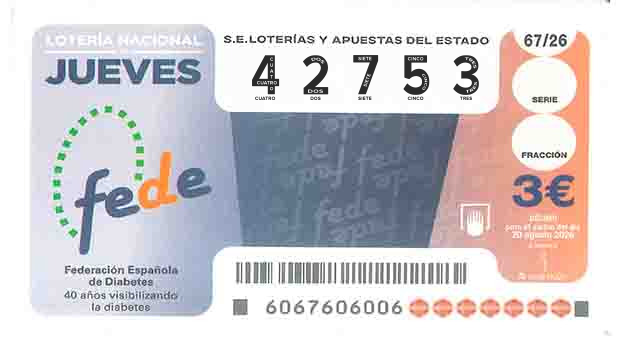 Décimo 42753 del sorteo 67-20/08/2026 Jueves