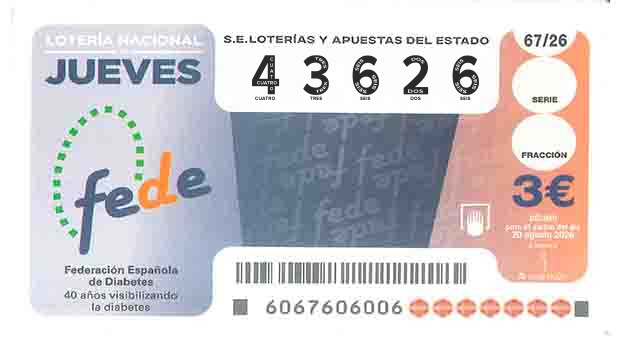 Décimo 43626 del sorteo 67-20/08/2026 Jueves